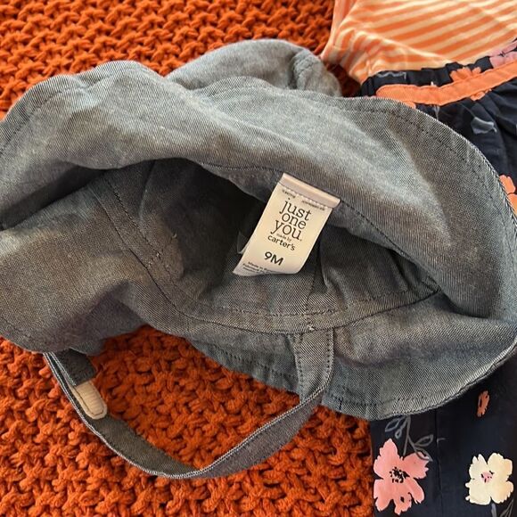 Carters just one you 9M floral/striped dress w/ matching denim blue hat NWOT - Picture 5 of 9
